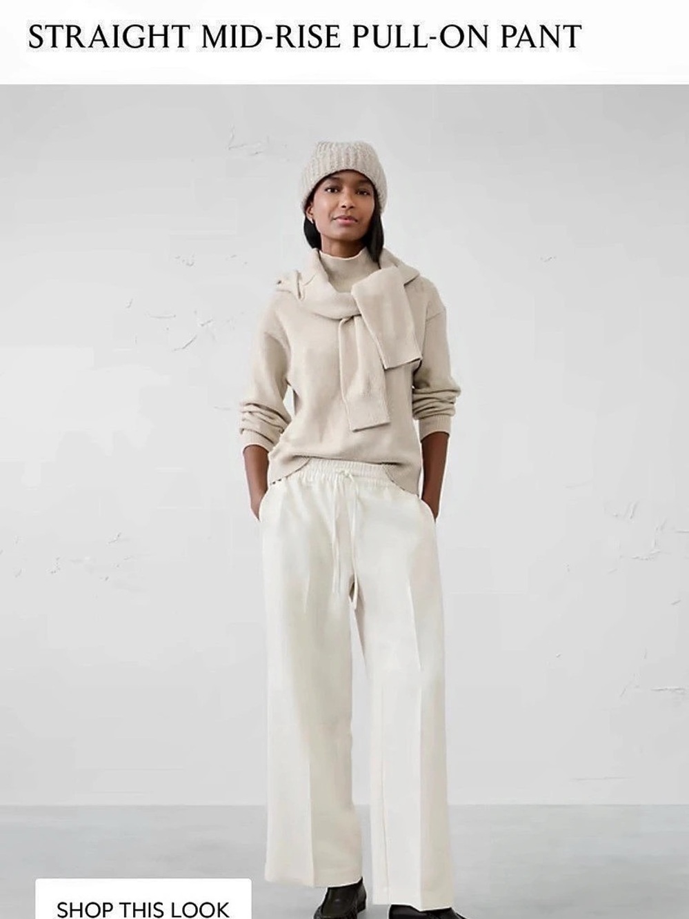 Banana Republic Straight Mid-Rise Pull-On Pant Straight Leg Cream Size Small NWT